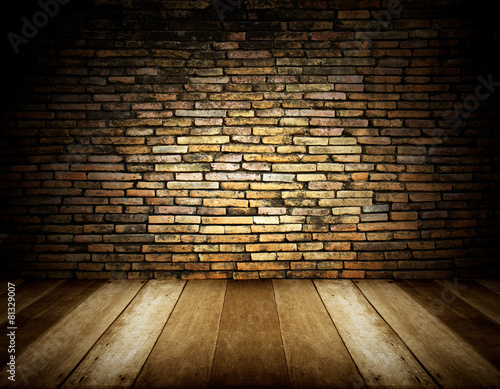 wooden floor and brick wall background