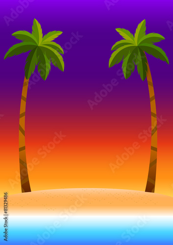 sunset sky background with beach sea coconut trees
