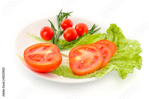 Lettuce and tomatoes isolated on white background