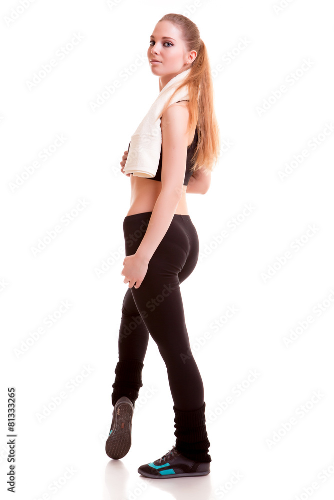 Woman full body in sports wear isolated over white Woman full body in sports wear isolated over white