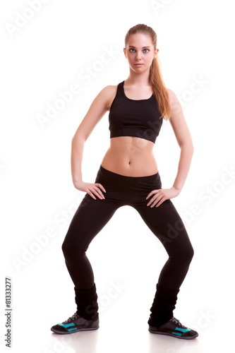 Woman full body in sports wear isolated over white