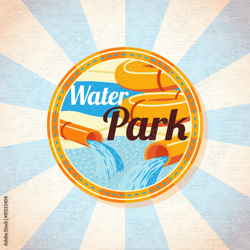 Water park tubes with pool. Retro background