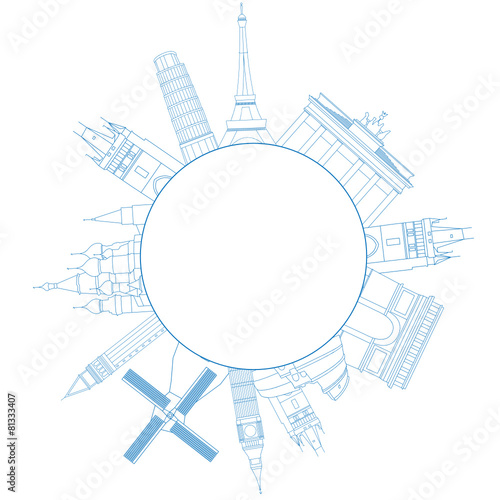 Vector illustration of travel famous monuments of Europe