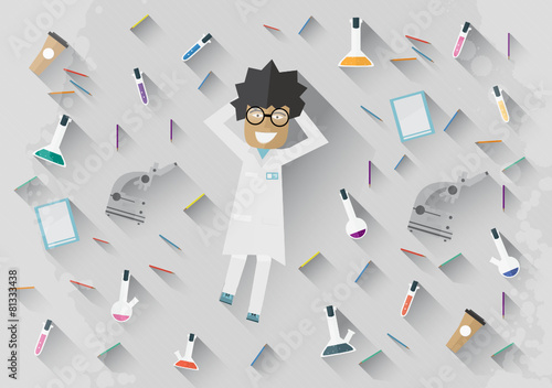 Scientist in lab lying on the floor concept making research