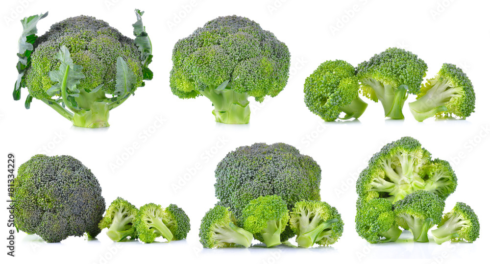 Set of fresh broccoli isolated on white background Set of fresh broccoli isolated on white background