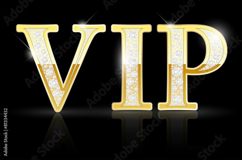 Shiny golden VIP sign with diamonds