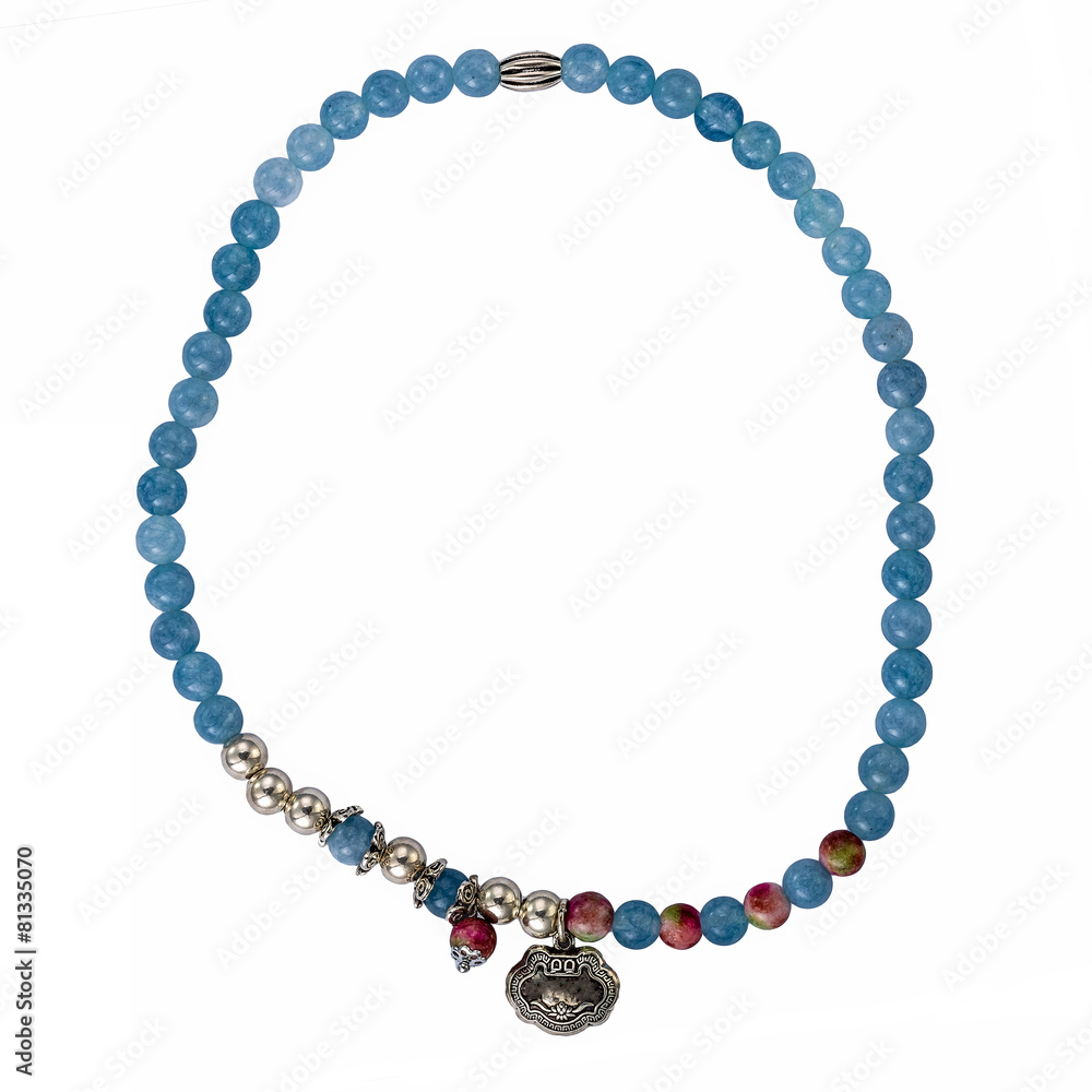 Fototapeta premium blue Crystal necklace isolated on white background