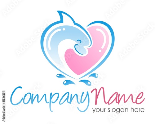 dolphins fish heart love logo image vector