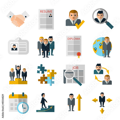 Human resources flat shadow icons set