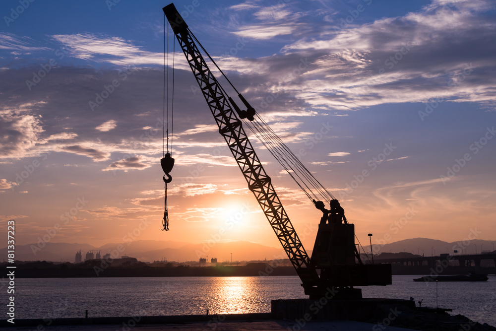 Tower crane with steel hook building metal construction Tower crane with steel hook building metal construction