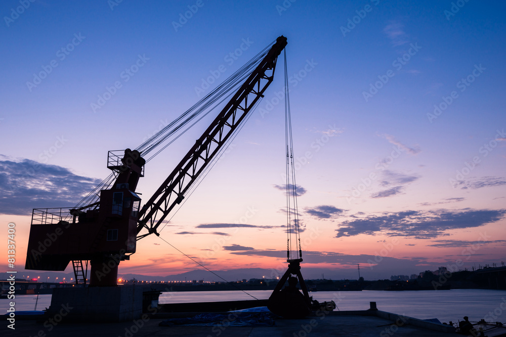 Fototapeta premium Tower crane with steel hook building metal construction