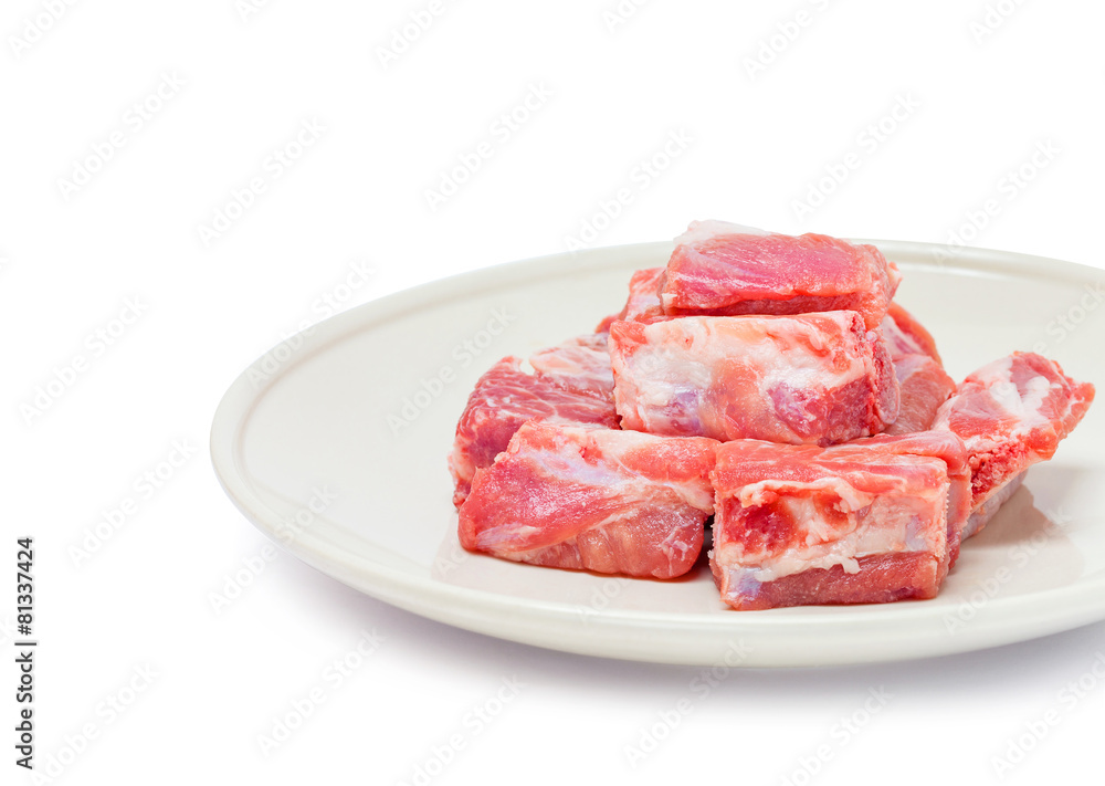 pork sparerib raw in dish isolated on white background pork sparerib raw in dish isolated on white background