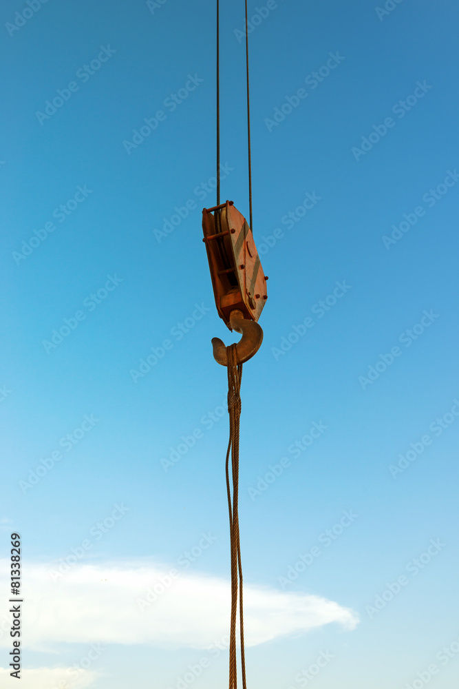 Tower crane with steel hook building metal construction Tower crane with steel hook building metal construction