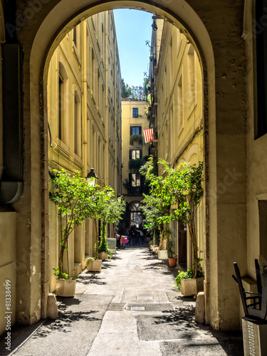 Small street in Barcelona Gothic quarter #81338499