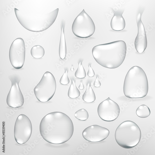 Pure clear water drops realistic set isolated vector