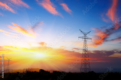 high voltage post.High-voltage tower sky background.