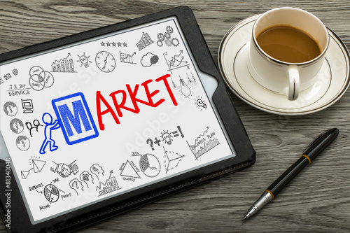 market concept handwritten on tablet pc