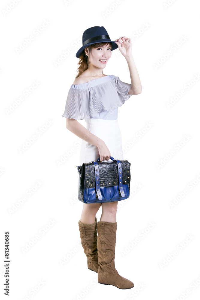 Stylish beautiful women on white background