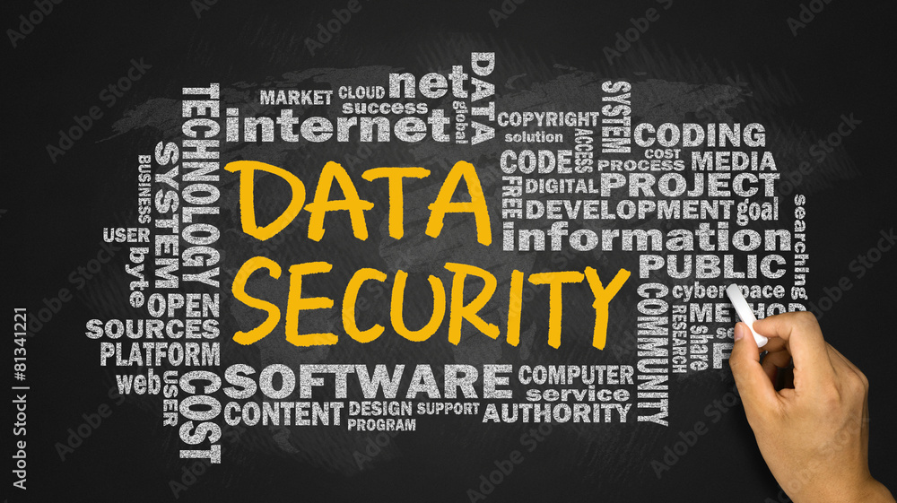 data security handwritten on blackboard with related word cloud data security handwritten on blackboard with related word cloud