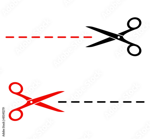 black and red scissors silhouette with cutting lines