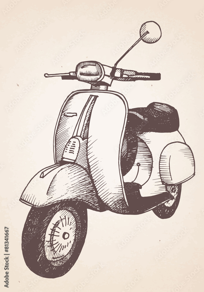 Obraz premium Hand drawn retro scooter. Vector