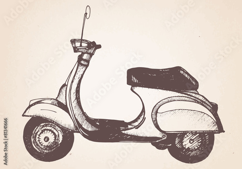 Hand drawn retro scooter. Vector
