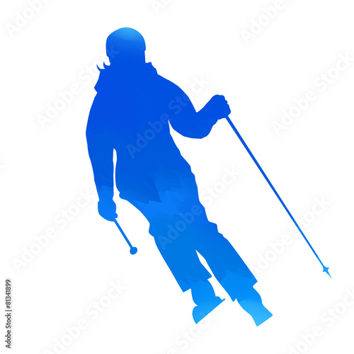 Bright blue woman skier