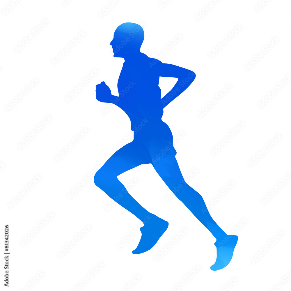 Cyan runner. Vector silhouette