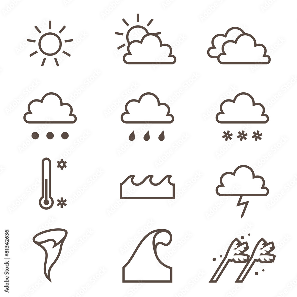 Weather linear icons set. Cloud, sun, precipitation Weather linear icons set. Cloud, sun, precipitation