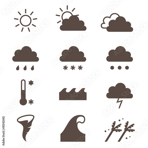 Weather icons set. Cloud, sun, precipitation