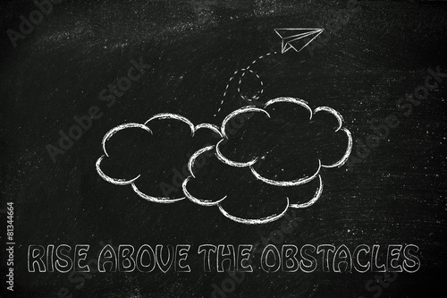 rise above the obstacles illustration with paper airplane, metap photo