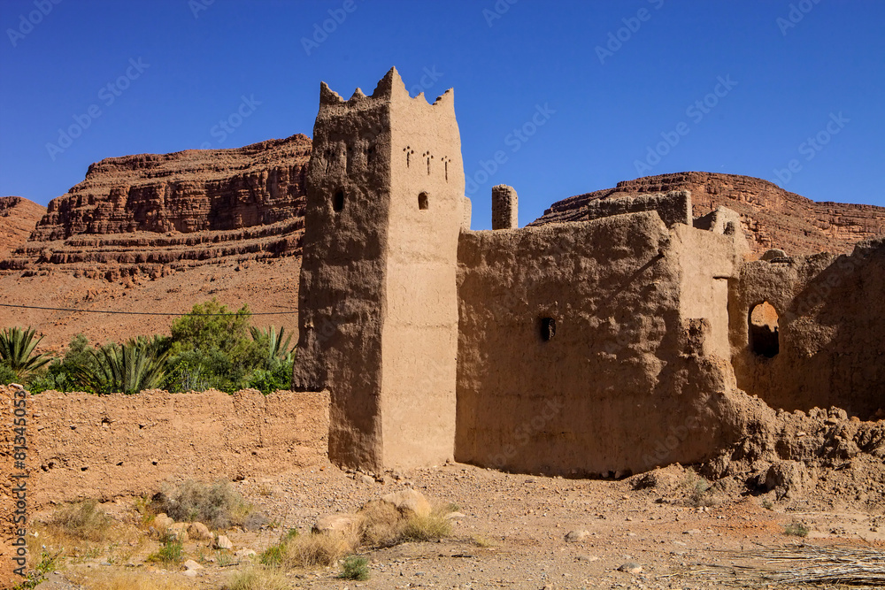 kasbah beneath the mountains in central Morocco