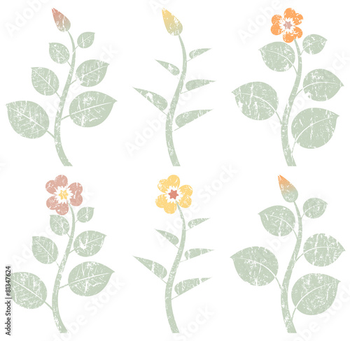 vintage retro abstract flowers, grunge design elements