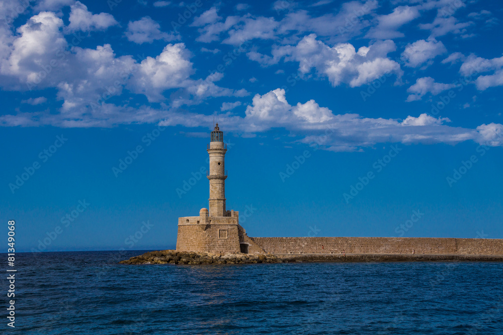 Kreta Chania Leuchtturm und Hafenmauer