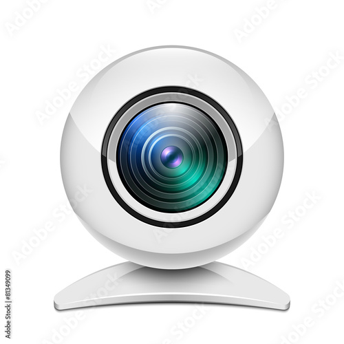 Realistic white web camera icon on white background