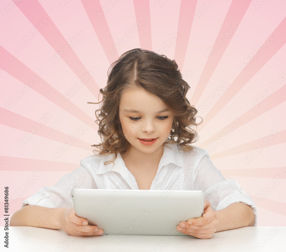 girl holding and looking to tablet pc computer girl holding and looking to tablet pc computer