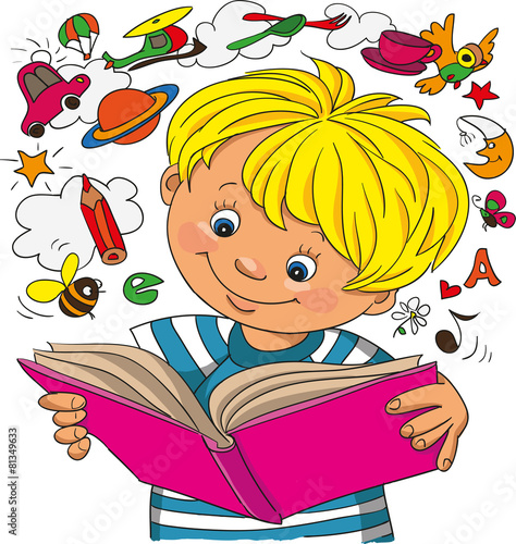 boy  looks in a book