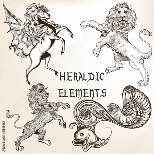 Collection of heraldic decorative animals