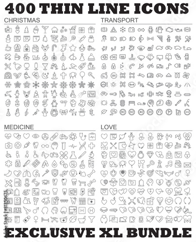 400 thin line icons bundle