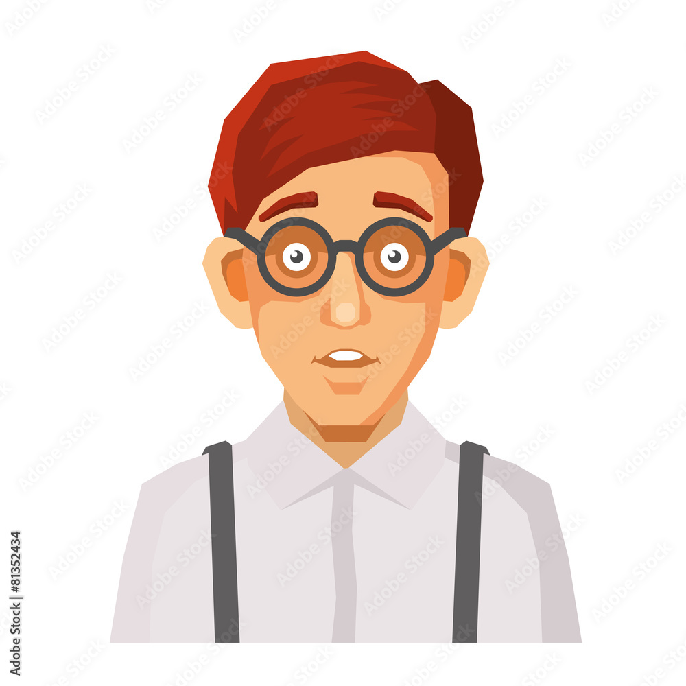 Cartoon Style Portrait of Nerd with Glasses and Green Pullover Cartoon Style Portrait of Nerd with Glasses and Green Pullover