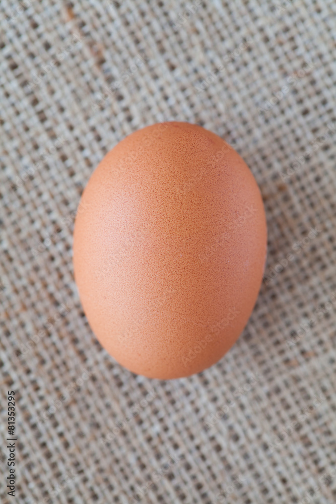 Healthy food brown chicken egg on brown fabric background Healthy food brown chicken egg on brown fabric background