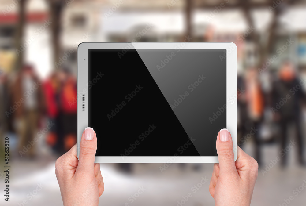 Tablet with blank screen in hand Tablet with blank screen in hand