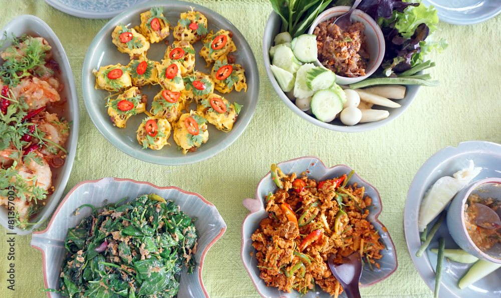 Top view of Thai cuisine dishes, famous international food Top view of Thai cuisine dishes, famous international food
