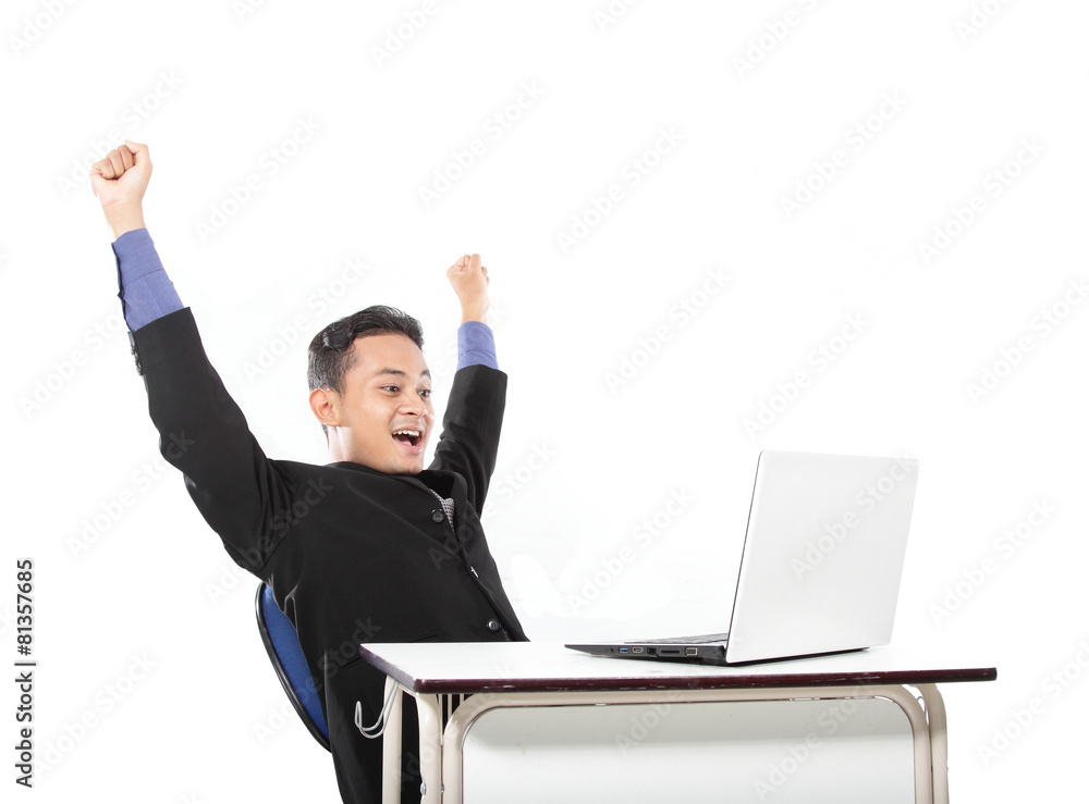 Happy of success businessman in work
