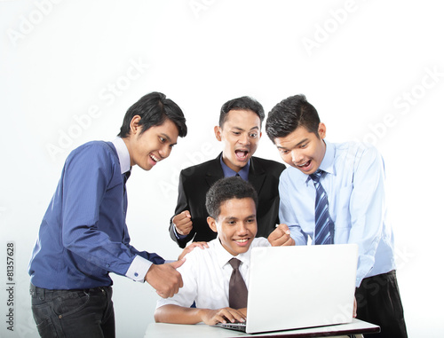 Happy of group businessman in work