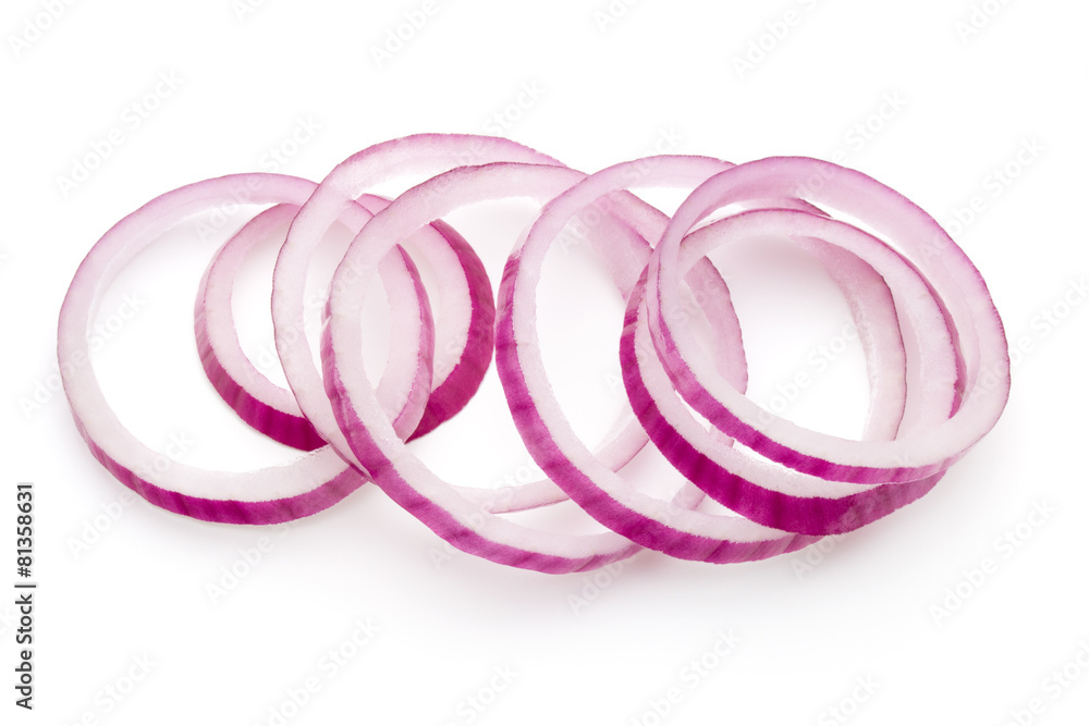 Sliced red onion rings isolated on white background cutout Sliced red onion rings isolated on white background cutout