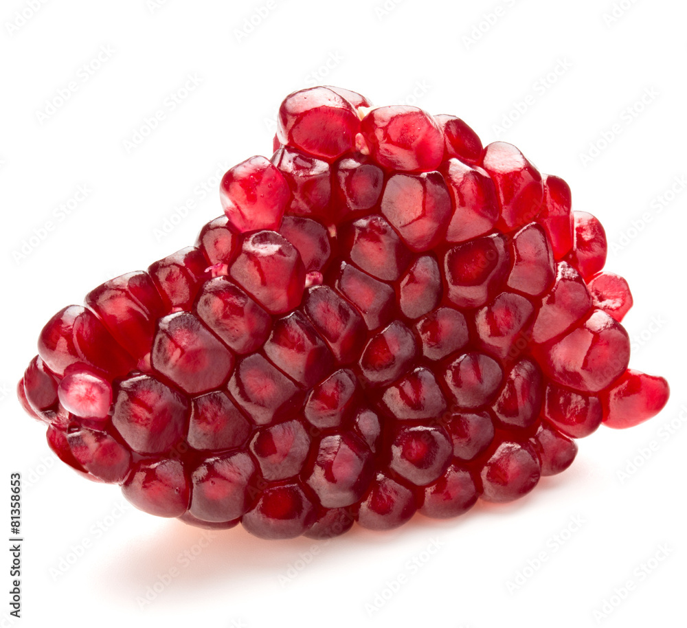 Ripe pomegranate fruit segment isolated on white background cuto Ripe pomegranate fruit segment isolated on white background cuto