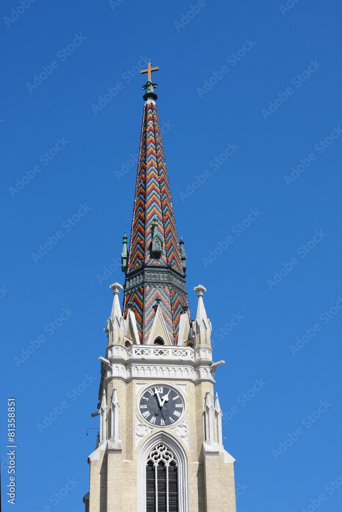 Clock on cathedral, city of Novi Sad, Serbia, Exit festival plac