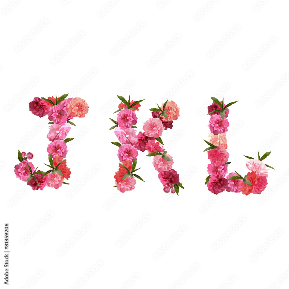 Alphabet of pink beautiful sakura flowers letters nature