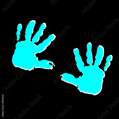 two children turquoise palm prints on black background